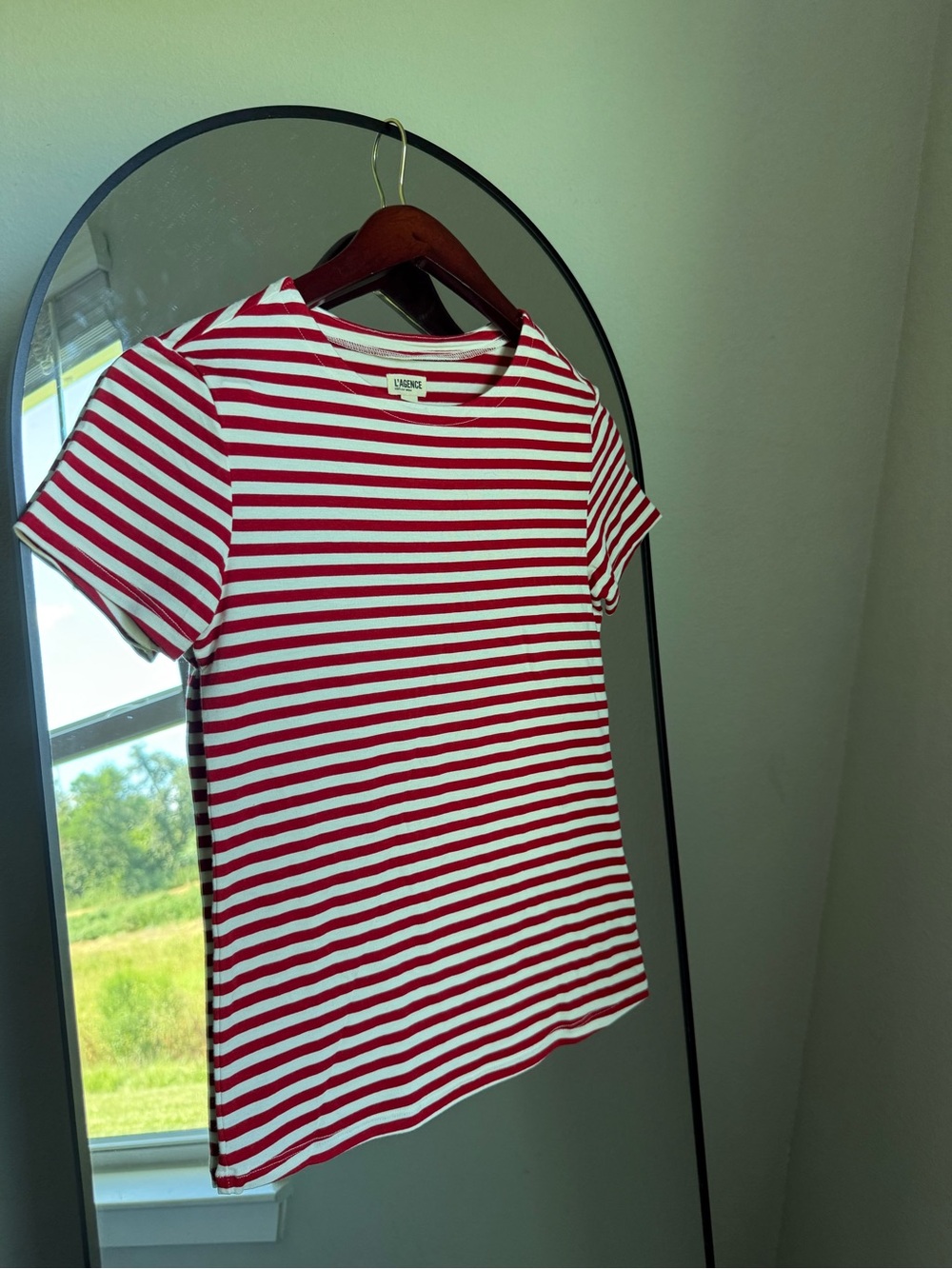L'AGENCE Ressi Red White Striped Short Sleeve Tee nwot